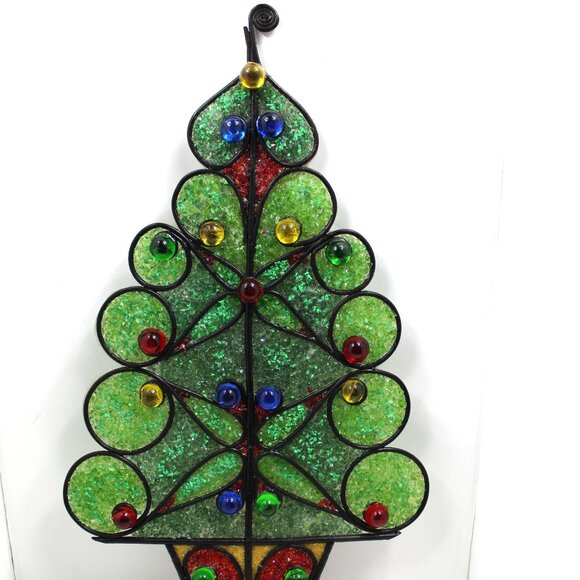 Vintage Mid Century Crushed Plastic Chips w/Round Glass Balls Tree Wall Decor - Picture 1 of 6